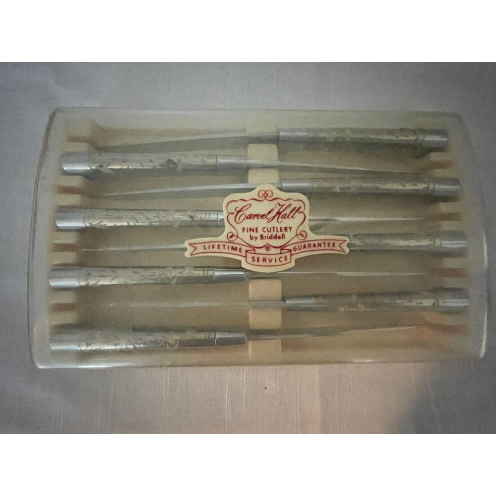 Vintage‎ CARVEL HALL Briddell Silver Overlay MCM Stainless 8-pc STEAK KNIFE Set